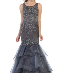 May Queen - RQ7634 Bead Embellished Tiered Mermaid Gown