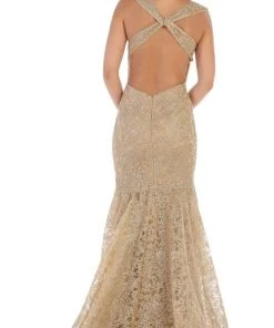 May Queen - RQ7635 Embellished Plunging V-neck Mermaid Dress 10 May Queen - RQ7635 Embellished Plunging V-neck Mermaid Dress