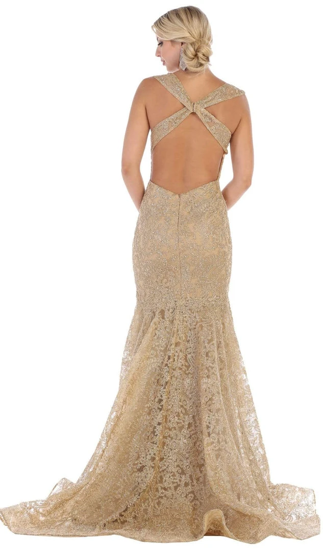 May Queen - RQ7635 Embellished Plunging V-neck Mermaid Dress 5 May Queen - RQ7635 Embellished Plunging V-neck Mermaid Dress