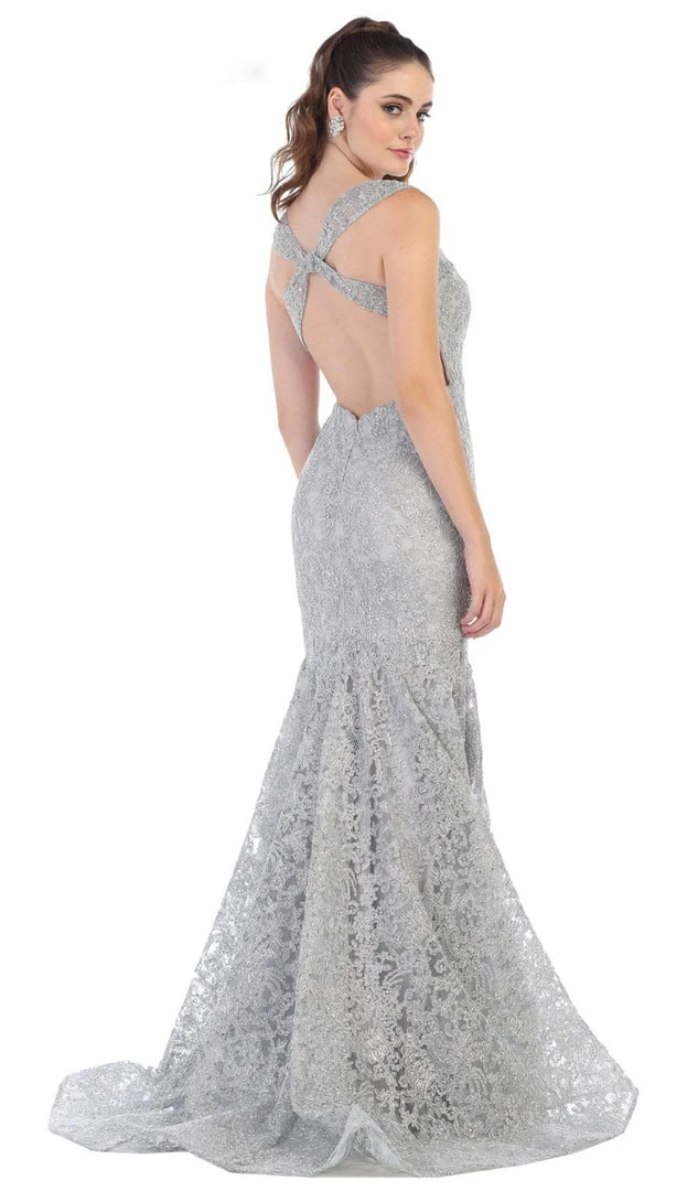 May Queen - RQ7635 Embellished Plunging V-neck Mermaid Dress 8 May Queen - RQ7635 Embellished Plunging V-neck Mermaid Dress