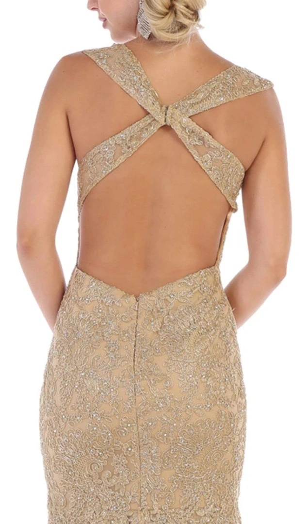 May Queen - RQ7635 Embellished Plunging V-neck Mermaid Dress 6 May Queen - RQ7635 Embellished Plunging V-neck Mermaid Dress