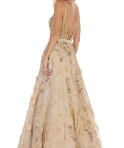 Formal Gowns May Queen - RQ7636 Embellished Plunging V-neck A-line Dress