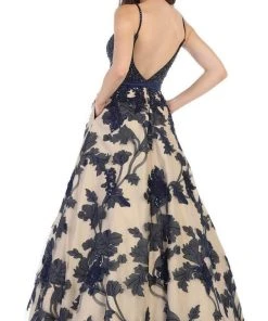 Formal Gowns May Queen - RQ7636 Embellished Plunging V-neck A-line Dress