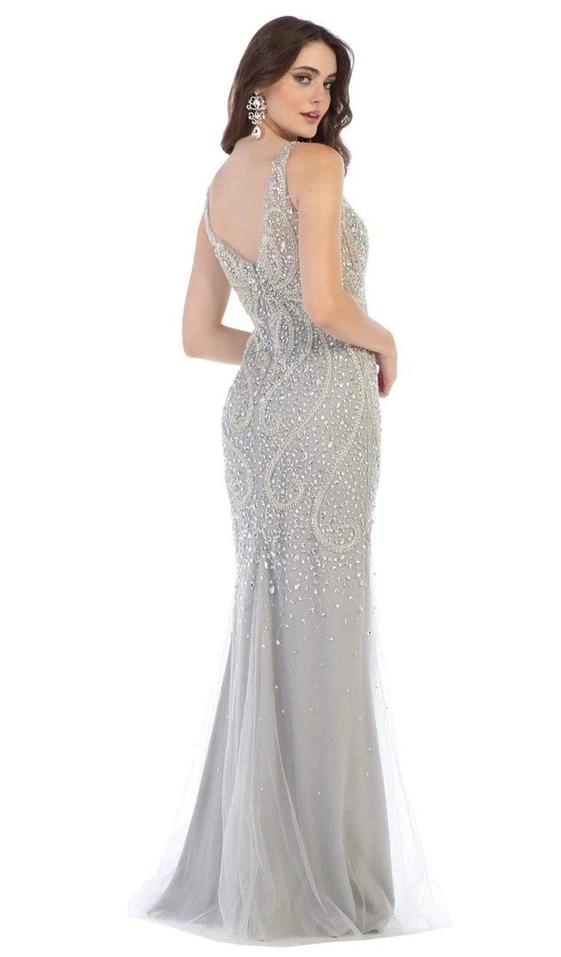 May Queen - RQ7650 Crystal Beaded V-neck Sheath Dress 5 May Queen - RQ7650 Crystal Beaded V-neck Sheath Dress