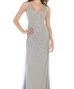 May Queen - RQ7650 Crystal Beaded V-neck Sheath Dress