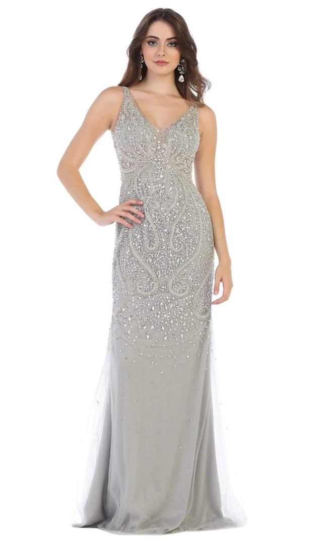 May Queen - RQ7650 Crystal Beaded V-neck Sheath Dress 3 May Queen - RQ7650 Crystal Beaded V-neck Sheath Dress