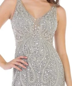 May Queen - RQ7650 Crystal Beaded V-neck Sheath Dress 7 May Queen - RQ7650 Crystal Beaded V-neck Sheath Dress
