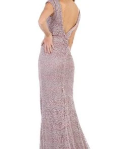 May Queen - RQ7654 Applique Deep V-neck Trumpet Dress