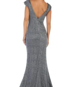 May Queen - RQ7654 Applique Deep V-neck Trumpet Dress