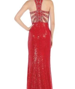 Formal Gowns May Queen - RQ7656 Crystal Trimmed Sequined High Slit Gown 13 Formal Gowns May Queen - RQ7656 Crystal Trimmed Sequined High Slit Gown