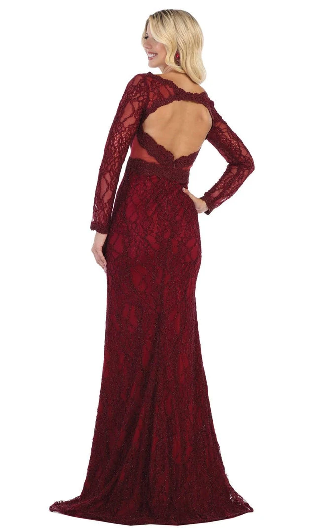 May Queen - RQ7657 Lace Plunging V Neck Evening Dress 8 May Queen - RQ7657 Lace Plunging V Neck Evening Dress