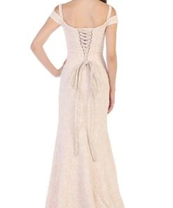 May Queen - RQ7663 Off-Shoulder Trumpet Dress With High Slit