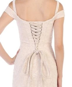 May Queen - RQ7663 Off-Shoulder Trumpet Dress With High Slit