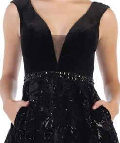 Formal Gowns May Queen - RQ7674 Embellished Plunging V-neck Ballgown