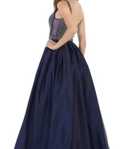 May Queen - RQ7680 Beaded Plunging V-Neck Ballgown Plus Size Dresses