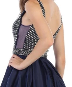 May Queen - RQ7680 Beaded Plunging V-Neck Ballgown Plus Size Dresses