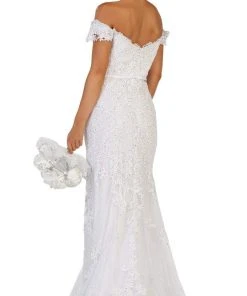 Formal Gowns May Queen - RQ7691 Embellished Off-Shoulder Trumpet Dress