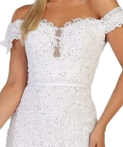 Formal Gowns May Queen - RQ7691 Embellished Off-Shoulder Trumpet Dress