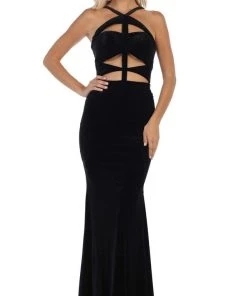 May Queen - RQ7693 Multi-Cutout Velvet Sheath Gown Formal Gowns