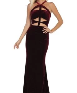 May Queen - RQ7693 Multi-Cutout Velvet Sheath Gown Formal Gowns