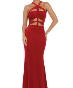 May Queen - RQ7693 Multi-Cutout Velvet Sheath Gown Formal Gowns