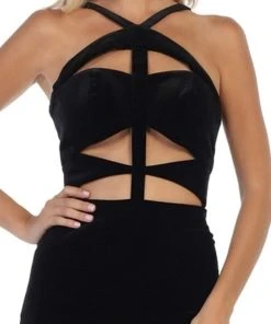 May Queen - RQ7693 Multi-Cutout Velvet Sheath Gown Formal Gowns