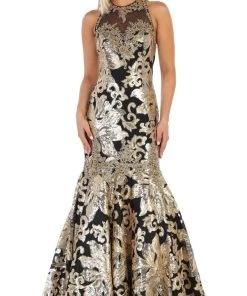 May Queen - RQ7698 Sequin Embroidered Halter Gown Formal Gowns