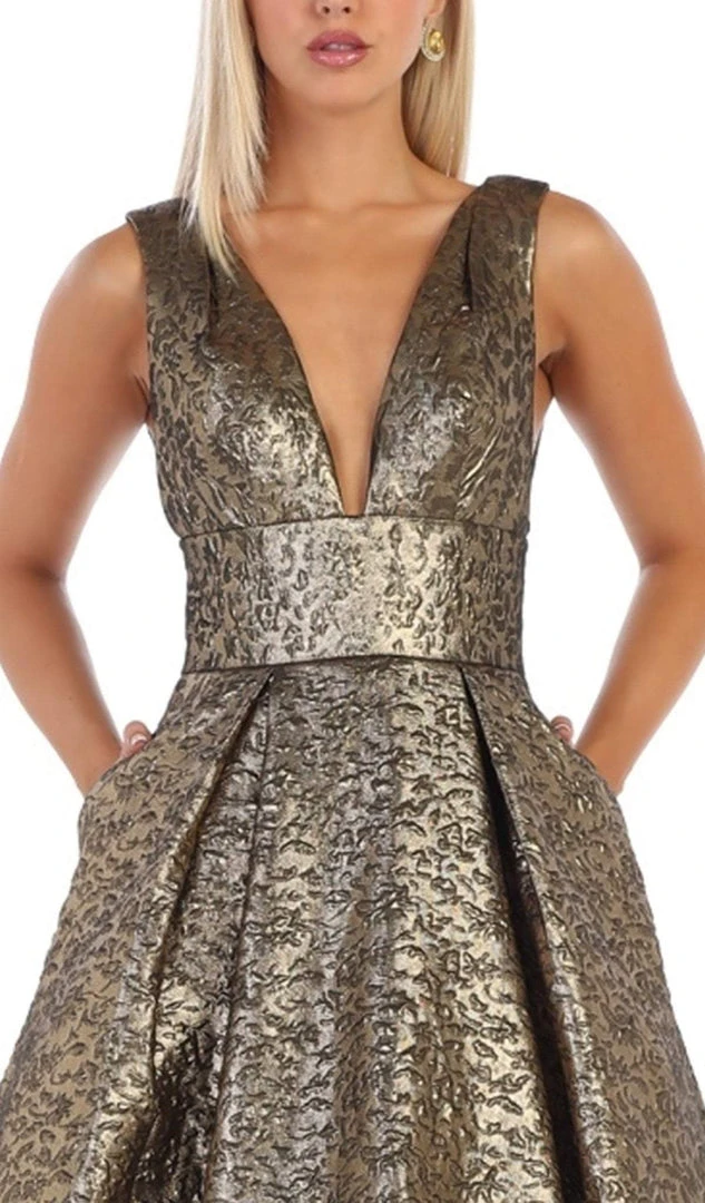 May Queen - RQ7701 Deep V-neck Pleated Ballgown With Train Formal Gowns 4 May Queen - RQ7701 Deep V-neck Pleated Ballgown With Train Formal Gowns