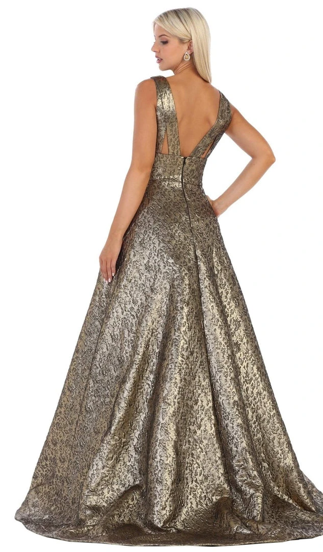 May Queen - RQ7701 Deep V-neck Pleated Ballgown With Train Formal Gowns 5 May Queen - RQ7701 Deep V-neck Pleated Ballgown With Train Formal Gowns