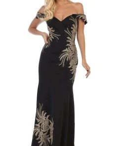 May Queen - RQ7712 Embellished Off-Shoulder Trumpet Dress