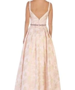 May Queen - RQ7715 Pleated V-Neck A-Line Evening Gown