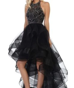 May Queen - RQ7717 Jeweled Illusion Halter High Low Gown