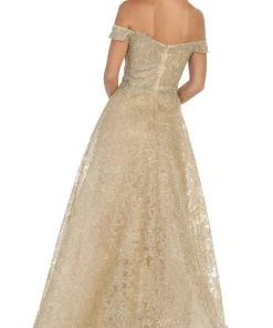 Formal Gowns May Queen - RQ7722 Embellished Off-Shoulder A-line Dress