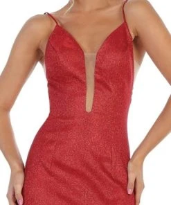 May Queen - RQ7725 Plunging V-Neck Fitted Trumpet Gown Formal Gowns