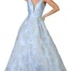 May Queen - RQ7730 Plunging V-Neck Floral Ballgown Formal Gowns
