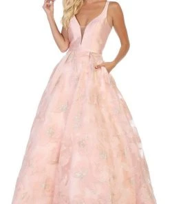 May Queen - RQ7730 Plunging V-Neck Floral Ballgown Formal Gowns 8 May Queen - RQ7730 Plunging V-Neck Floral Ballgown Formal Gowns