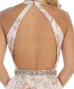 May Queen - RQ7731 Floral Detailed Halter V-neck A-line Dress Formal Gowns