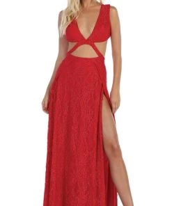 Formal Gowns May Queen - RQ7736 Glitter Lace Double High Slit Gown