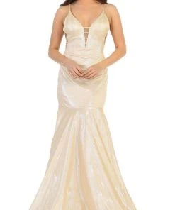 May Queen - RQ7739 Strappy Plunging V-Neck Trumpet Dress Formal Gowns