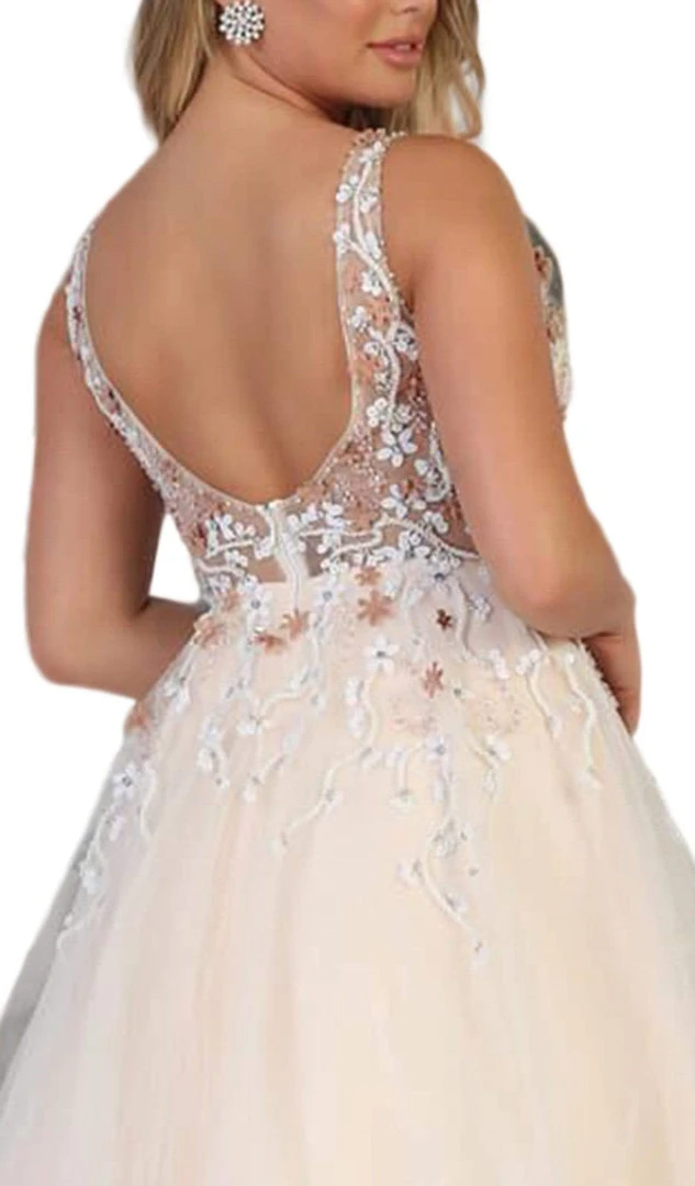 May Queen - RQ7765 Bead Embellished Illusion A-Line Gown Plus Size Dresses 6 May Queen - RQ7765 Bead Embellished Illusion A-Line Gown Plus Size Dresses