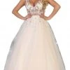 May Queen - RQ7765 Bead Embellished Illusion A-Line Gown Plus Size Dresses