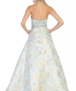 May Queen - RQ7772 Embroidered Halter Ballgown