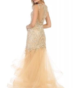 May Queen - RQ7778 Embroidered Ruffled Trumpet Dress Formal Gowns