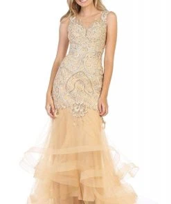 May Queen - RQ7778 Embroidered Ruffled Trumpet Dress Formal Gowns