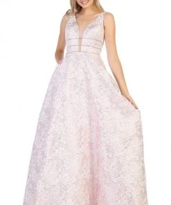 May Queen - RQ7787 Embroidered Deep V-neck A-line Gown 5 May Queen - RQ7787 Embroidered Deep V-neck A-line Gown