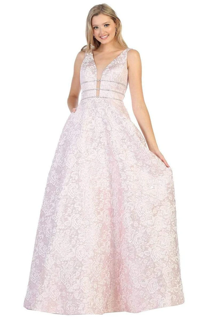 May Queen - RQ7787 Embroidered Deep V-neck A-line Gown 4 May Queen - RQ7787 Embroidered Deep V-neck A-line Gown