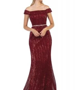 May Queen - RQ7799 Embellished Off-Shoulder Trumpet Dress Formal Gowns