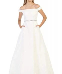 Formal Gowns May Queen - RQ7807 Off-Shoulder Embellished A-line Dress