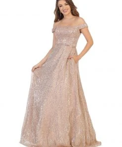 Formal Gowns May Queen - RQ7807 Off-Shoulder Embellished A-line Dress 8 Formal Gowns May Queen - RQ7807 Off-Shoulder Embellished A-line Dress