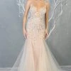 May Queen - RQ7831 Embellished Deep V-neck Trumpet Dress Formal Gowns